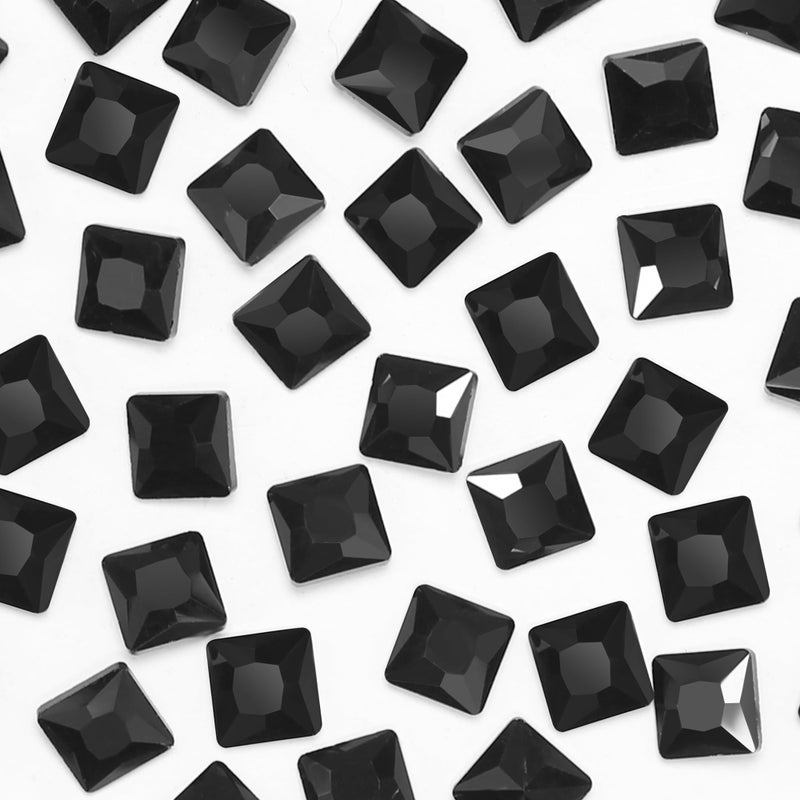 Square Crystal Rhinestones 10MM Black Point Back Glass Gems Faceted Rhinestones Jewels Embelishments with Silver Plated Back for Crafts Jewelry Making Clothes Shoes Dress 50Pcs