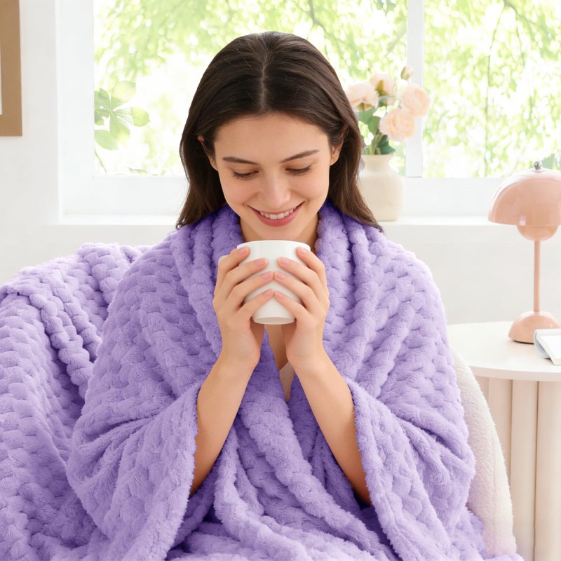 BEDELITE Fleece Throw Blanket for Couch & Bed - 3D Jacquard Decorative Lavender Blanket, Super Soft and Cozy Warm Fuzzy Blanket All Seasons Suitable, 50x60Inches - Image 4