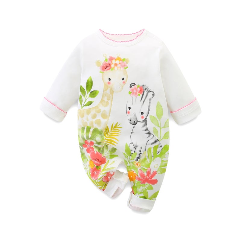 Hikido Newborn Cute Baby Girl Clothes Long Sleeve Baby Onesie Girl Cotton Footless Bodysuit White Outfit Baby 0-3 Months Clothes Girl Romper - Image 1