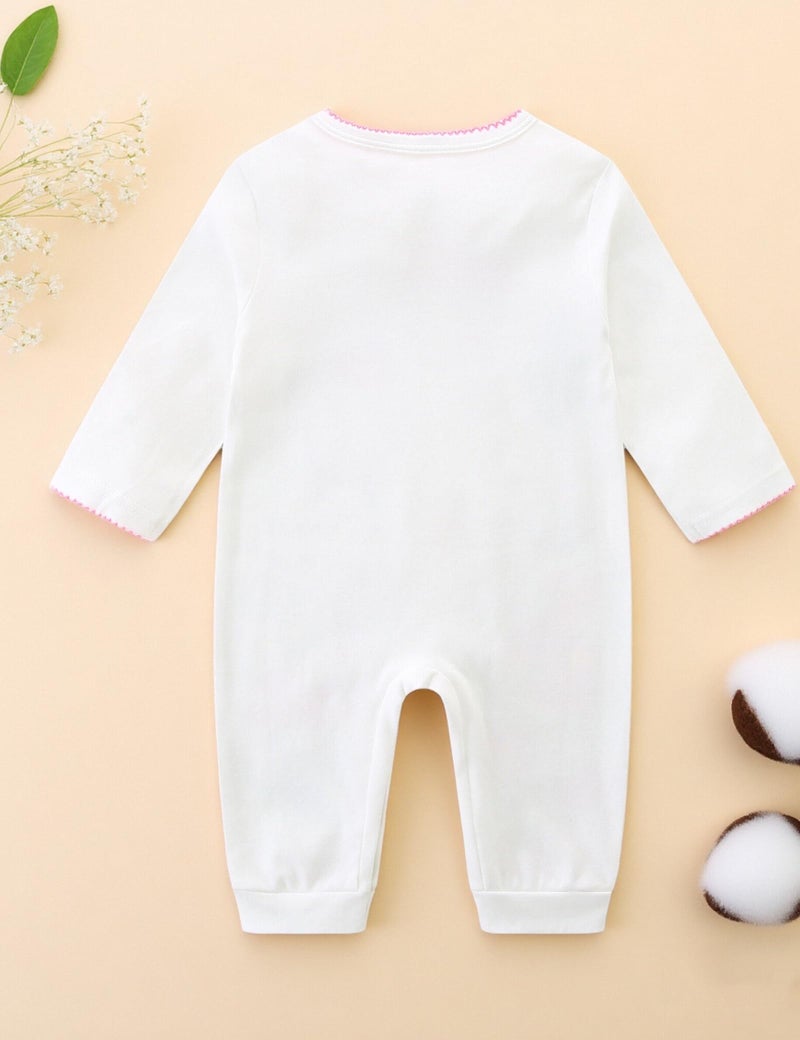 Hikido Newborn Cute Baby Girl Clothes Long Sleeve Baby Onesie Girl Cotton Footless Bodysuit White Outfit Baby 0-3 Months Clothes Girl Romper - Image 3