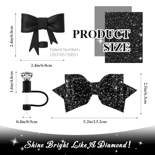Lingdeer Black Cup Accessories Set for Stanley 30OZ & 40OZ Tumbler with Handle, Letter Charms, Bow & Diamond Straw Covers, Glitter Silicone Boot, Personalized Sticker for Stanley Cup Accessories (G) - Image 3