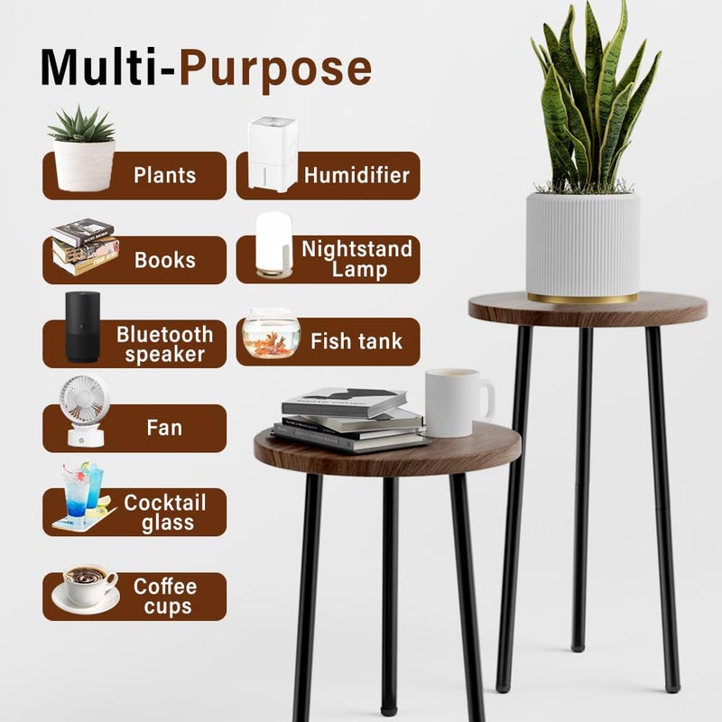 SAKSUN Plant Stand Indoor Tall: Corner Wood Plant Stand 2 Pack Mid Century Modern Decor - Small Round Plant Table for Indoor Plants - Outdoor Plant Holder for Patio Living Room Bathroom Office (Grey Wood) - Image 5