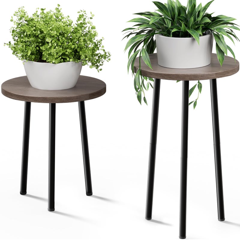 SAKSUN Plant Stand Indoor Tall: Corner Wood Plant Stand 2 Pack Mid Century Modern Decor - Small Round Plant Table for Indoor Plants - Outdoor Plant Holder for Patio Living Room Bathroom Office (Grey Wood) - Image 1