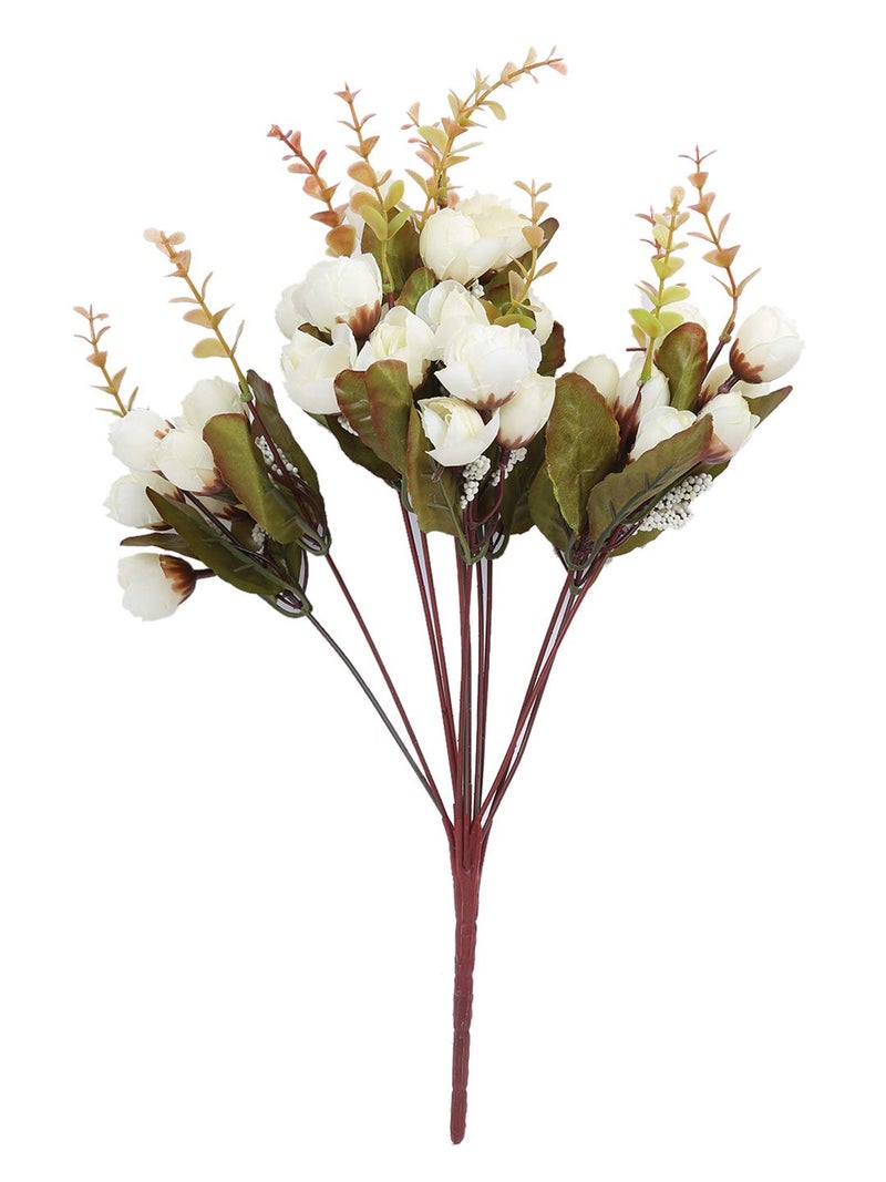 Fourwalls Polyester Artificial Decorative Mini Rose Flower Bunches (40 Cm Tall, 12 Branches, White) - Image 5