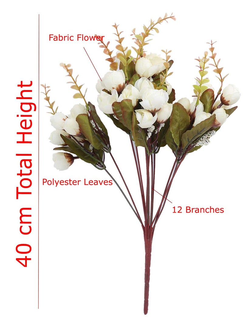 Fourwalls Polyester Artificial Decorative Mini Rose Flower Bunches (40 Cm Tall, 12 Branches, White) - Image 2