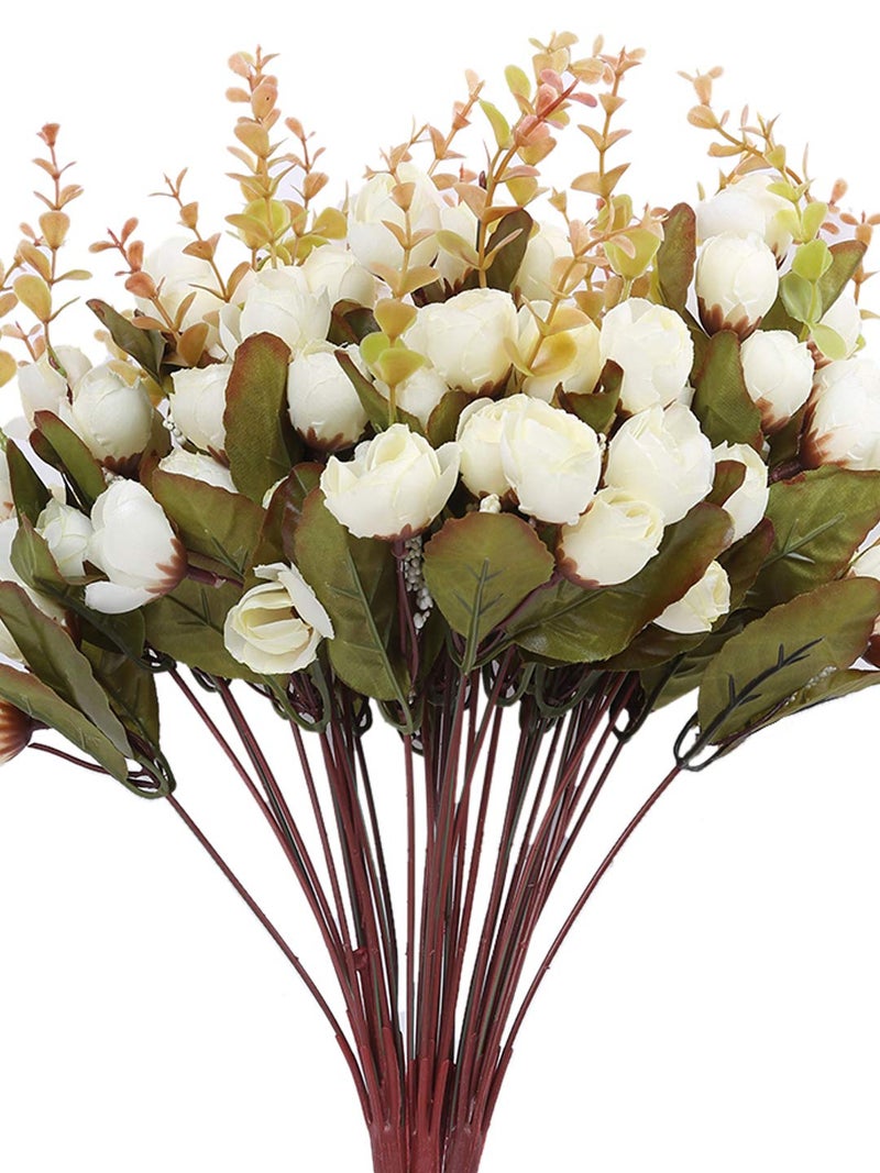 Fourwalls Polyester Artificial Decorative Mini Rose Flower Bunches (40 Cm Tall, 12 Branches, White) - Image 3