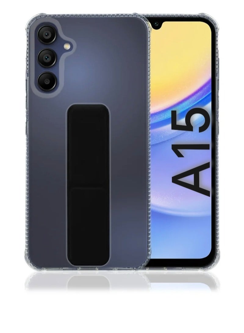 ARMOR Case Cover For Samsung Galaxy A15 With Magnetic Hand Grip 3 in 1 Clear / Black  - Image 1