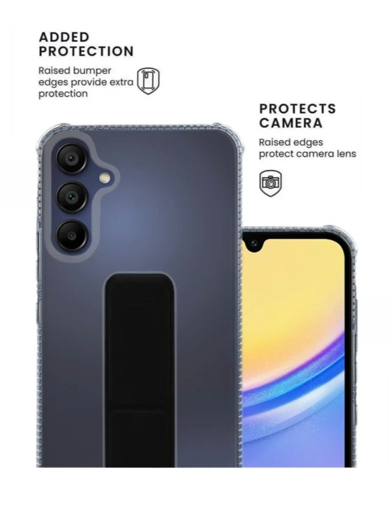 ARMOR Case Cover For Samsung Galaxy A15 With Magnetic Hand Grip 3 in 1 Clear / Black  - Image 2