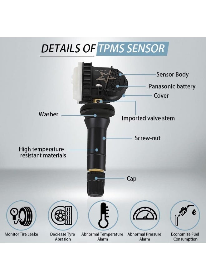 Valiant Glow TPMS Sensors 433MHz Replacement for Chevrolet GMC Cadillac Buick, 4 Pieces, Tire Pressure Monitoring System, OE# 13598773 - Image 3