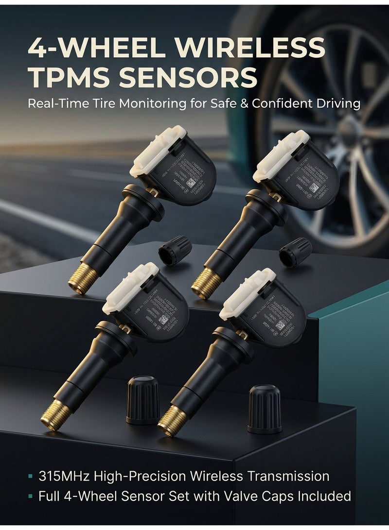 Valiant Glow TPMS Sensors 433MHz Replacement for Chevrolet GMC Cadillac Buick, 4 Pieces, Tire Pressure Monitoring System, OE# 13598773 - Image 1