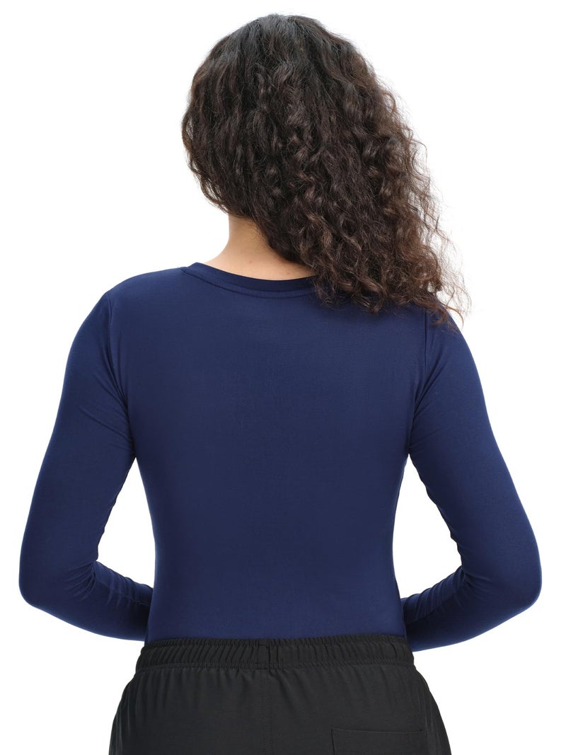 COZYFIT Scrub Undershirts Long Sleeve Women - Underscrub Comfort Tee with Soft Stretch Fabric, Navy Blue, S - Image 2