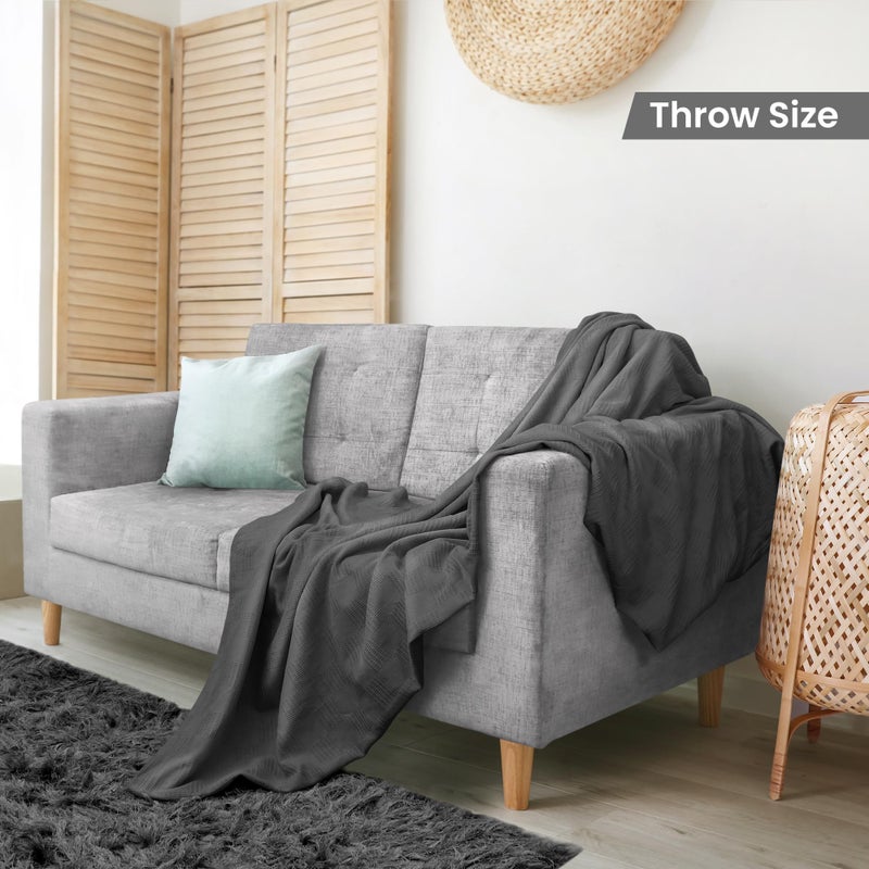 Utopia Bedding 100% Cotton Blanket (Throw Size - 60x50 Inches) 350GSM Lightweight Thermal Blanket  Soft Breathable Blanket for All Seasons (Smoke Gray) - Image 2