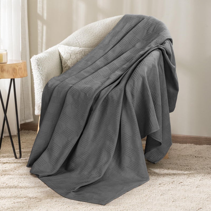 Utopia Bedding 100% Cotton Blanket (Throw Size - 60x50 Inches) 350GSM Lightweight Thermal Blanket  Soft Breathable Blanket for All Seasons (Smoke Gray) - Image 1
