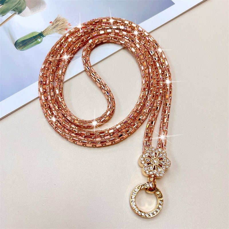 Luxury Crystal Diamond Flower Crossbody Strap with Round Buckle - Anti-Lost Camera Chain - Image 1