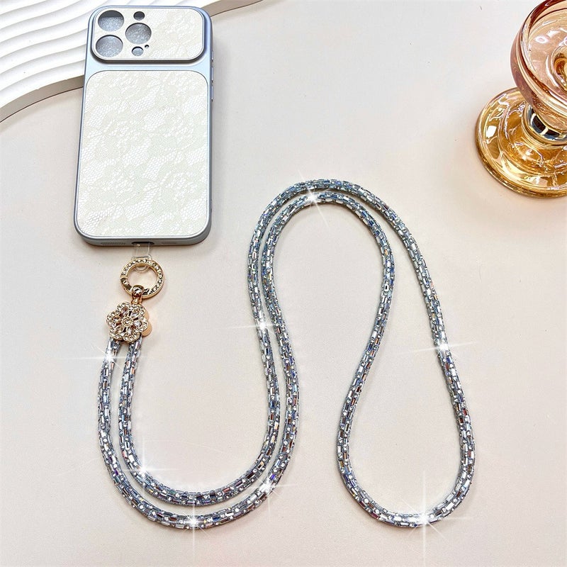 Luxury Crystal Diamond Flower Crossbody Strap with Round Buckle - Anti-Lost Camera Chain - Image 2
