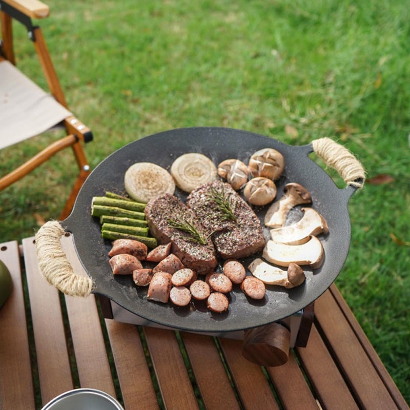 Hemobllo Cast Iron Outdoor Grill Pan Nonstick Bbq Meat Pan for Gas and Induction Stove, Heavy Duty Grilling Tray Suitable for Camping and Backyard Barbecue - Image 4