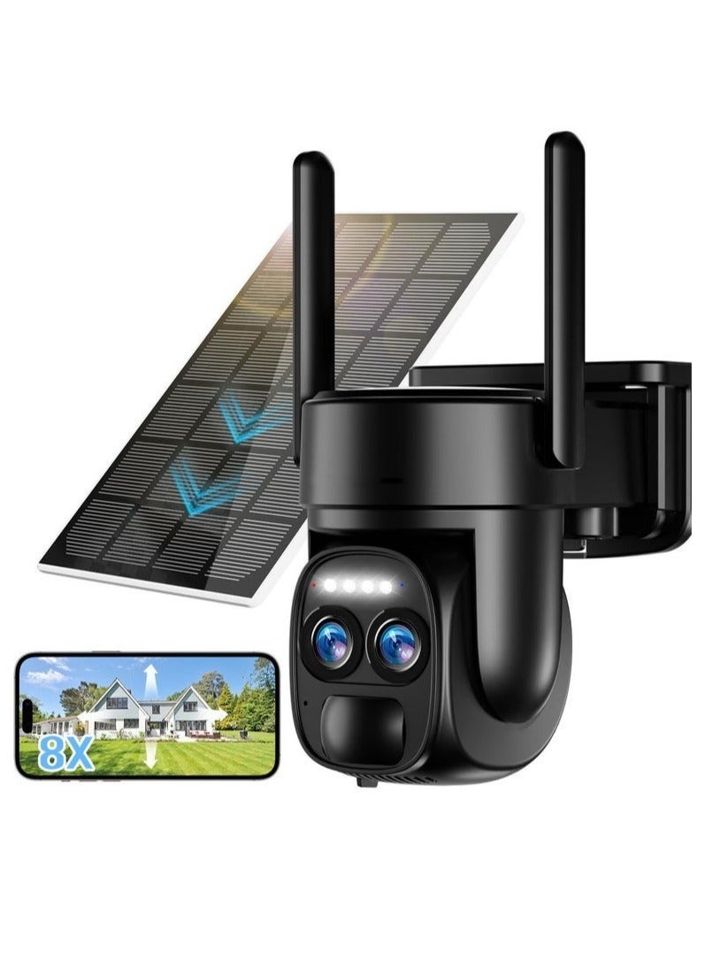 ASIV 4K Solar Wireless Security Camera, Smart Battery Camera - AI-Powered Event Detection, 360° PTZ + Dual Antennas + PIR Human Tracking, Spotlight Alarm, Color Night Vision, Outdoor Home Monitoring Device 8MP. - Image 1