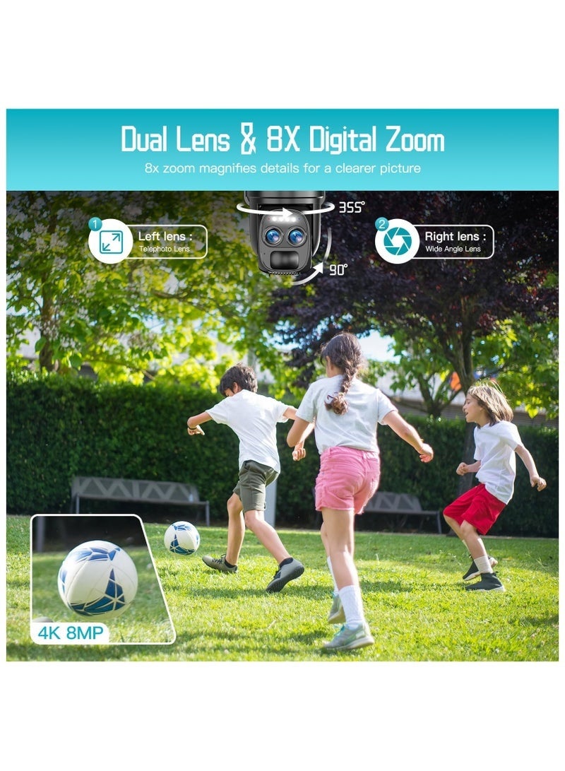 ASIV 4K Solar Wireless Security Camera, Smart Battery Camera - AI-Powered Event Detection, 360° PTZ + Dual Antennas + PIR Human Tracking, Spotlight Alarm, Color Night Vision, Outdoor Home Monitoring Device 8MP. - Image 4