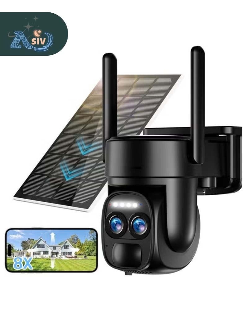 ASIV 4K Solar Wireless Security Camera, Smart Battery Camera - AI-Powered Event Detection, 360° PTZ + Dual Antennas + PIR Human Tracking, Spotlight Alarm, Color Night Vision, Outdoor Home Monitoring Device 8MP. - Image 1