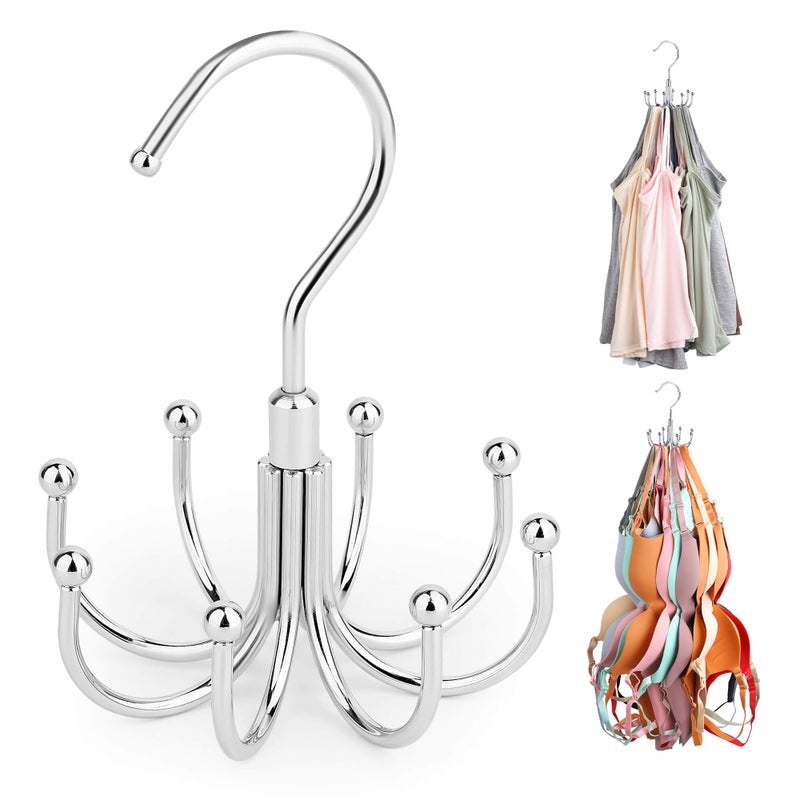 ZEDODIER Tank Top Hanger, 2 Pack Rotatable Bra Organzier for Closet, Max 48 Storage Capacity Sport Bras Holder, Metal Space Saving Closet Organizers and Storage, Silver - Image 1