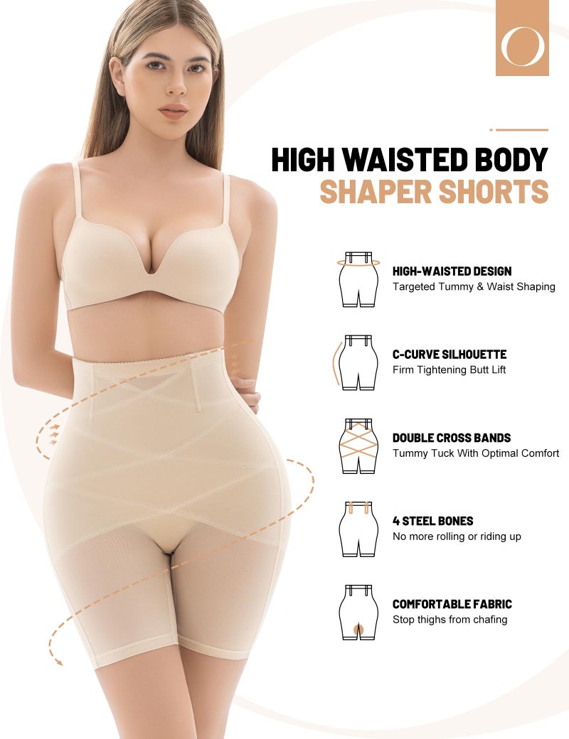 Ousmile Shapewear for Women Tummy Control, Butt Lifting High Waisted Body Shaper Shorts Under Dresses Thigh Slimmer Nude, X-Large - Image 2