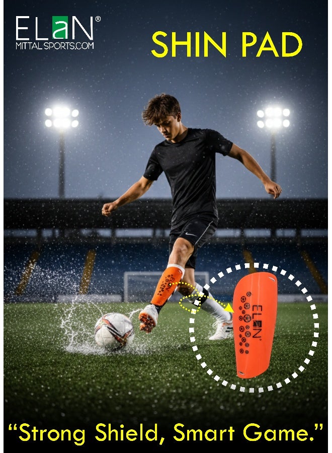 Elan Football Shin Guards For Boys & Kids - Durable Impact-Resistant Orange Shin Pads, Lightweight Ergonomic Protective Gear For Soccer Training & Matches (Ages 6-12 Years) - Image 4