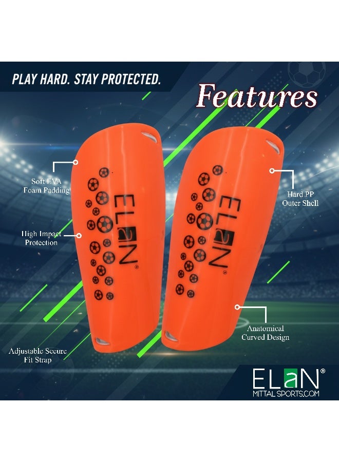 Elan Football Shin Guards For Boys & Kids - Durable Impact-Resistant Orange Shin Pads, Lightweight Ergonomic Protective Gear For Soccer Training & Matches (Ages 6-12 Years) - Image 3