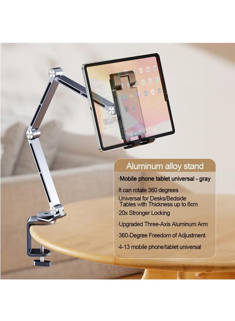 Arabest Heavy Duty Phone/Tablet Metal Holder, Bed Adjustable Foldable Stand for Desk Aluminum Universal Lazy Bracket 360° Rotation Flexible Long Arm for 4-10 Inch Devices (Grey, For Tablets) - Image 3