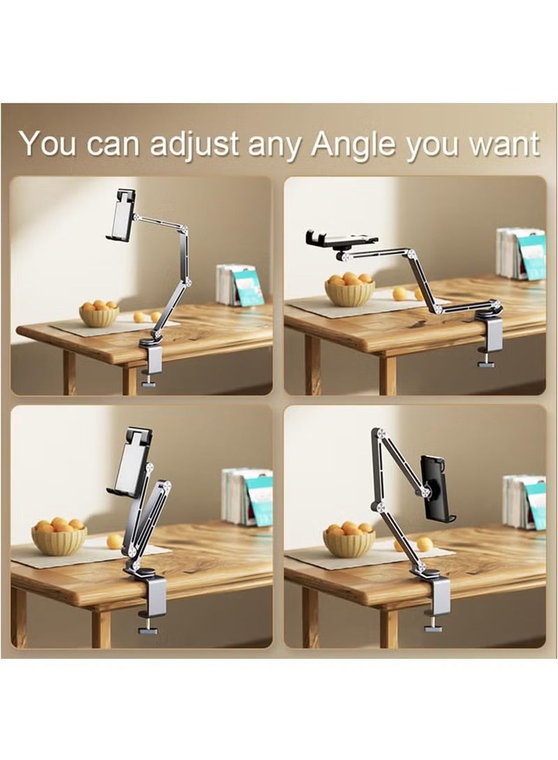 Arabest Heavy Duty Phone/Tablet Metal Holder, Bed Adjustable Foldable Stand for Desk Aluminum Universal Lazy Bracket 360° Rotation Flexible Long Arm for 4-10 Inch Devices (Grey, For Tablets) - Image 5