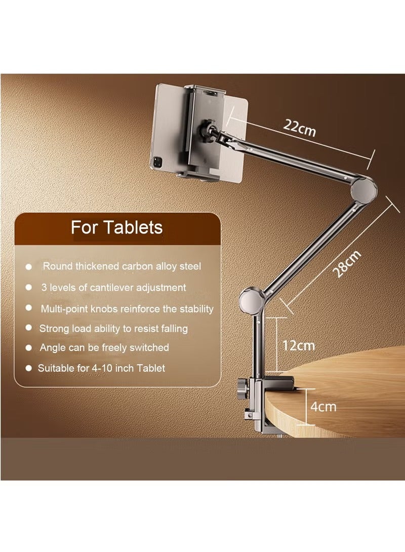Arabest Heavy Duty Phone/Tablet Metal Holder, Bed Adjustable Foldable Stand for Desk Aluminum Universal Lazy Bracket 360° Rotation Flexible Long Arm for 4-10 Inch Devices (Grey, For Tablets) - Image 1