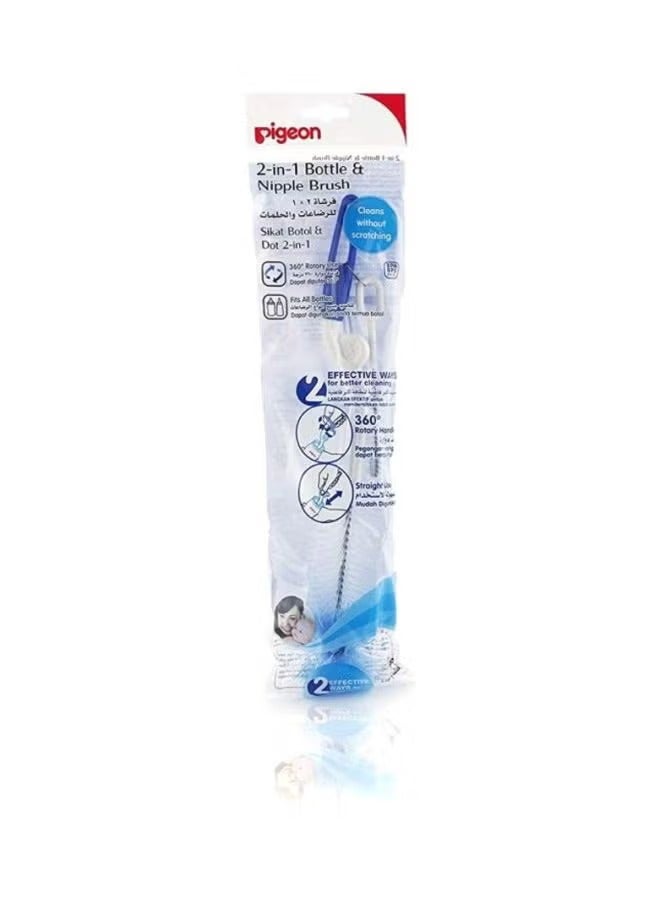 pigeon 2-In-1 Bottle And Nipple Brush Blue/White 1 Piece - Image 3