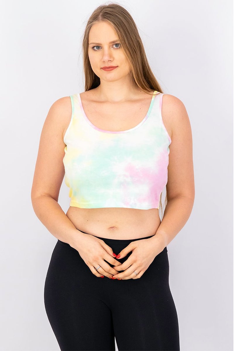 XOXO Women U,Neckline Sleeveless Tie Dye Crop Top, Pink Combo - Image 1