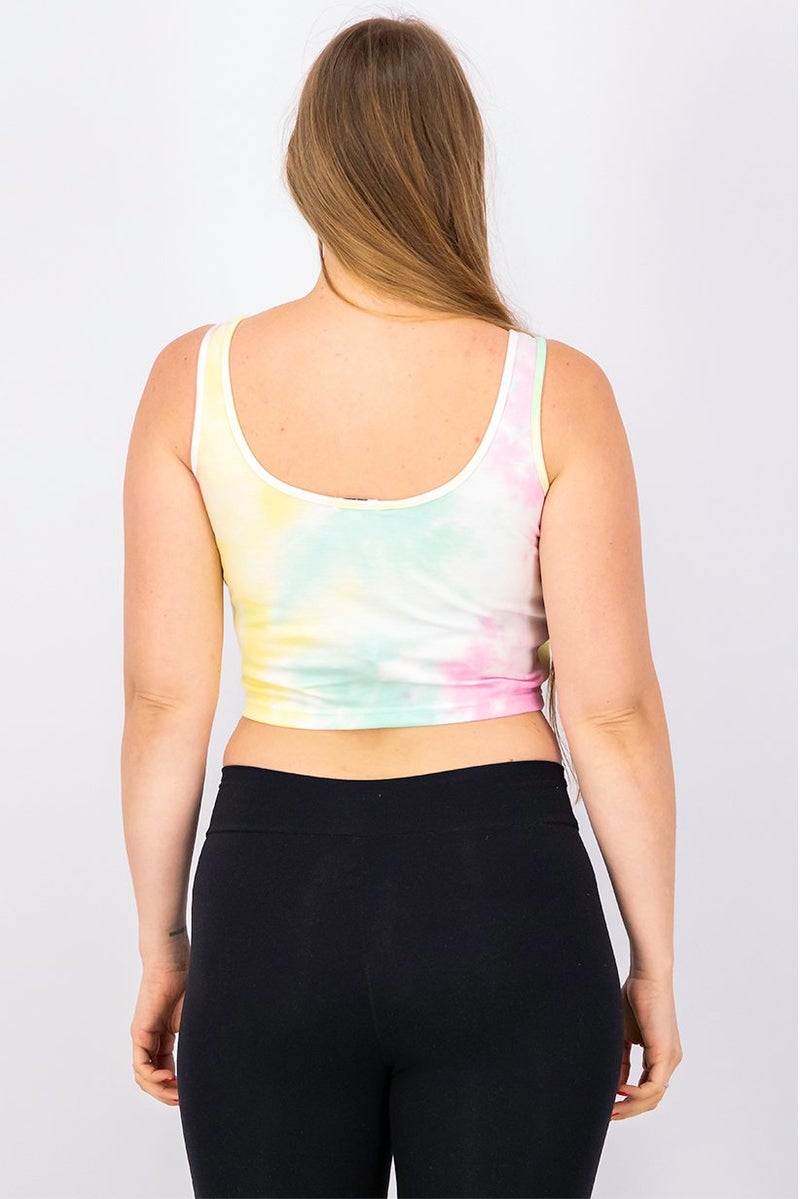 XOXO Women U,Neckline Sleeveless Tie Dye Crop Top, Pink Combo - Image 3