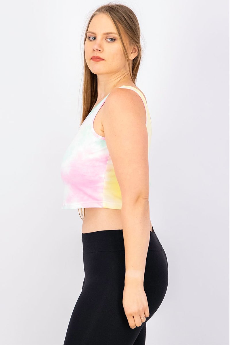 XOXO Women U,Neckline Sleeveless Tie Dye Crop Top, Pink Combo - Image 4