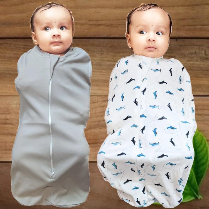 MammaChamp Zipper POD Swaddle Sleeping Sack Blankets Wrap Bag New Born Baby for 03 Months Pack of2 GreyWhite - Image 2
