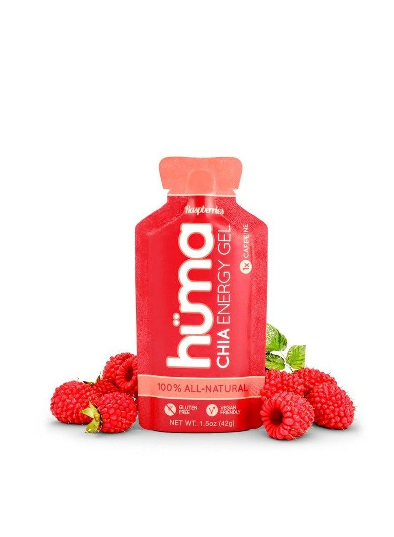 Huma Chia Energy Gel - Raspberries - 9 count x 42g - 21gr Carbs, 105mg Sodium, 1x Caffeine, 25mg Caffeine, 100% All Natural, Vegan, Gluten Free - Pack of 9 - Image 1