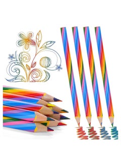 Y&D Rainbow Colored Pencils, 12 Pcs 4 Color in 1 Core Pre-sharpened Wooden Colors Pencil for Coloring Book, Drawing and Sketching, Triangular Pencils Set Kids  - Image 1