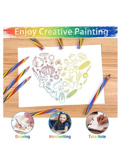 Y&D Rainbow Colored Pencils, 12 Pcs 4 Color in 1 Core Pre-sharpened Wooden Colors Pencil for Coloring Book, Drawing and Sketching, Triangular Pencils Set Kids  - Image 5