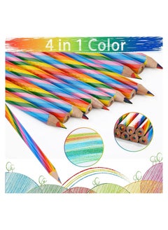 Y&D Rainbow Colored Pencils, 12 Pcs 4 Color in 1 Core Pre-sharpened Wooden Colors Pencil for Coloring Book, Drawing and Sketching, Triangular Pencils Set Kids  - Image 2