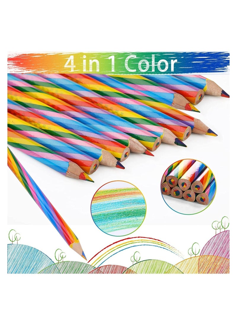 Y&D Rainbow Colored Pencils, 12 Pcs 4 Color in 1 Core Pre-sharpened Wooden Colors Pencil for Coloring Book, Drawing and Sketching, Triangular Pencils Set Kids  - Image 2