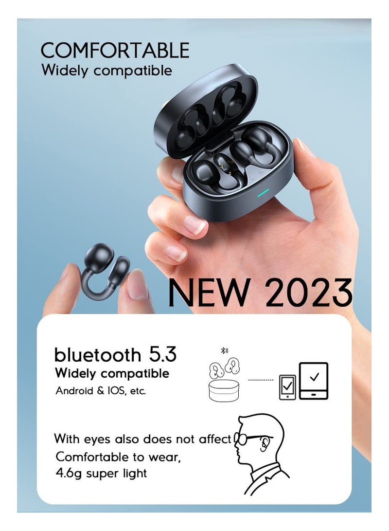 SYOSI Bone Conduction Bluetooth Headphones, Bluetooth 5.3 Painless Wireless Open Ear Clip on Headphone Waterproof Running Earring Earphone Air Conduction Earphones Open Earbuds Wireless Earbuds (Black) - Image 2