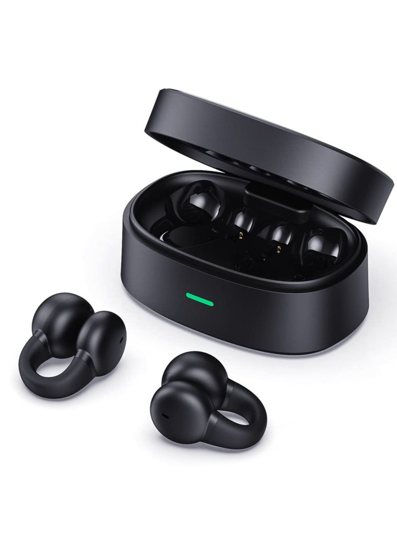 SYOSI Bone Conduction Bluetooth Headphones, Bluetooth 5.3 Painless Wireless Open Ear Clip on Headphone Waterproof Running Earring Earphone Air Conduction Earphones Open Earbuds Wireless Earbuds (Black) - Image 1
