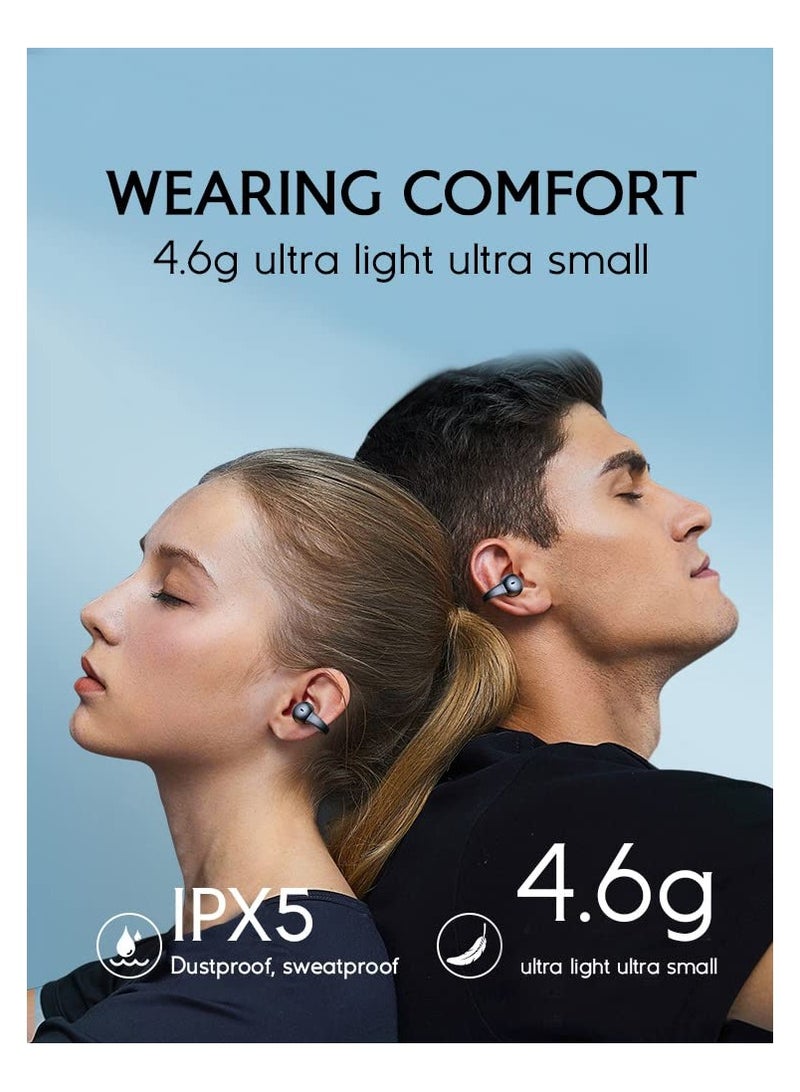 SYOSI Bone Conduction Bluetooth Headphones, Bluetooth 5.3 Painless Wireless Open Ear Clip on Headphone Waterproof Running Earring Earphone Air Conduction Earphones Open Earbuds Wireless Earbuds (Black) - Image 3