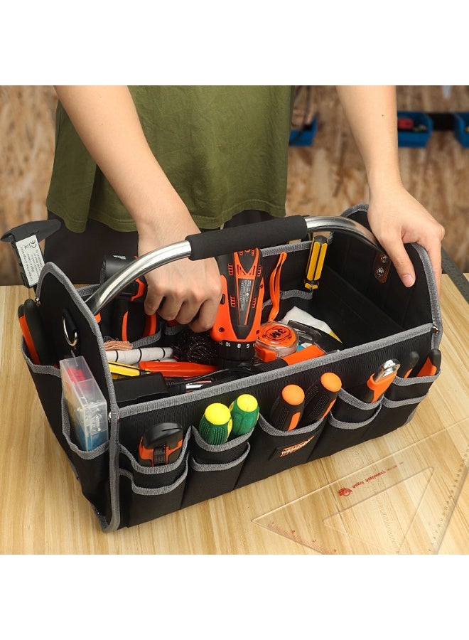 general Electrician Open Top Tool Tote Bag, Electric Tool Carrier Carrying with 21 External Pockets for Plumbers, Bolsa De Herramientas Para Electricista with Steel Handle and Shoulder Strap - Image 3