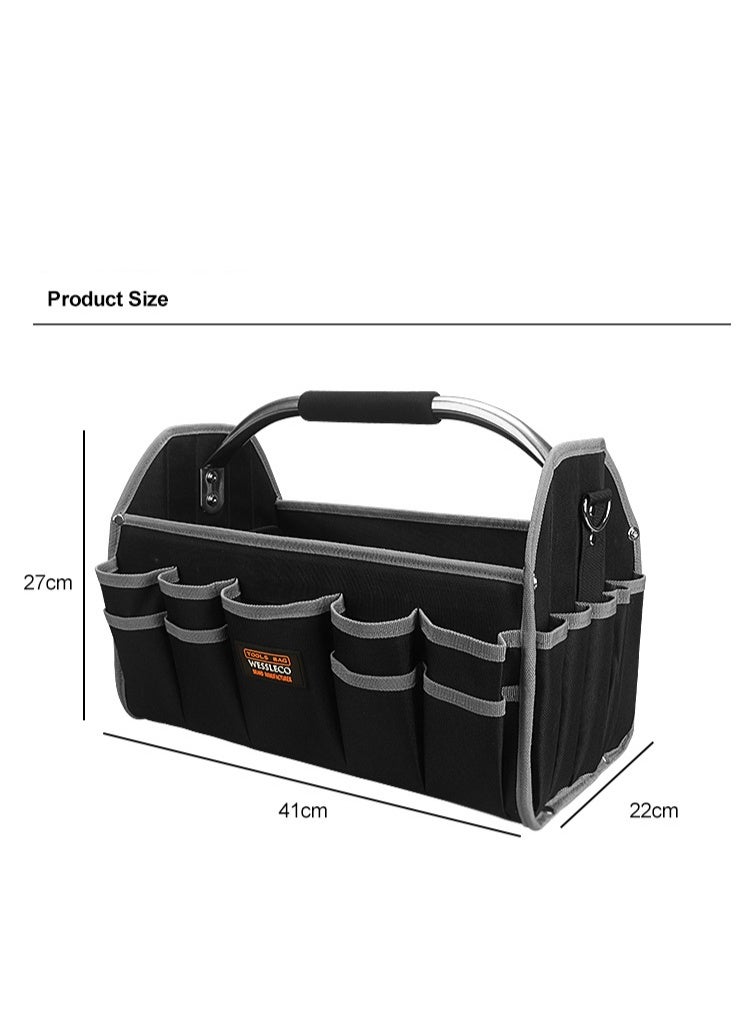 general Electrician Open Top Tool Tote Bag, Electric Tool Carrier Carrying with 21 External Pockets for Plumbers, Bolsa De Herramientas Para Electricista with Steel Handle and Shoulder Strap - Image 2