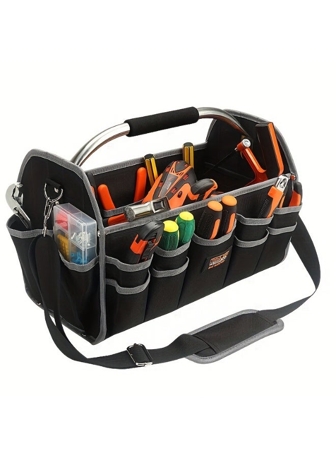 general Electrician Open Top Tool Tote Bag, Electric Tool Carrier Carrying with 21 External Pockets for Plumbers, Bolsa De Herramientas Para Electricista with Steel Handle and Shoulder Strap - Image 1