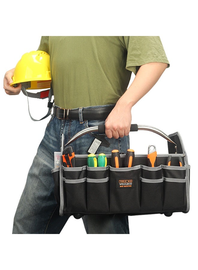 general Electrician Open Top Tool Tote Bag, Electric Tool Carrier Carrying with 21 External Pockets for Plumbers, Bolsa De Herramientas Para Electricista with Steel Handle and Shoulder Strap - Image 4