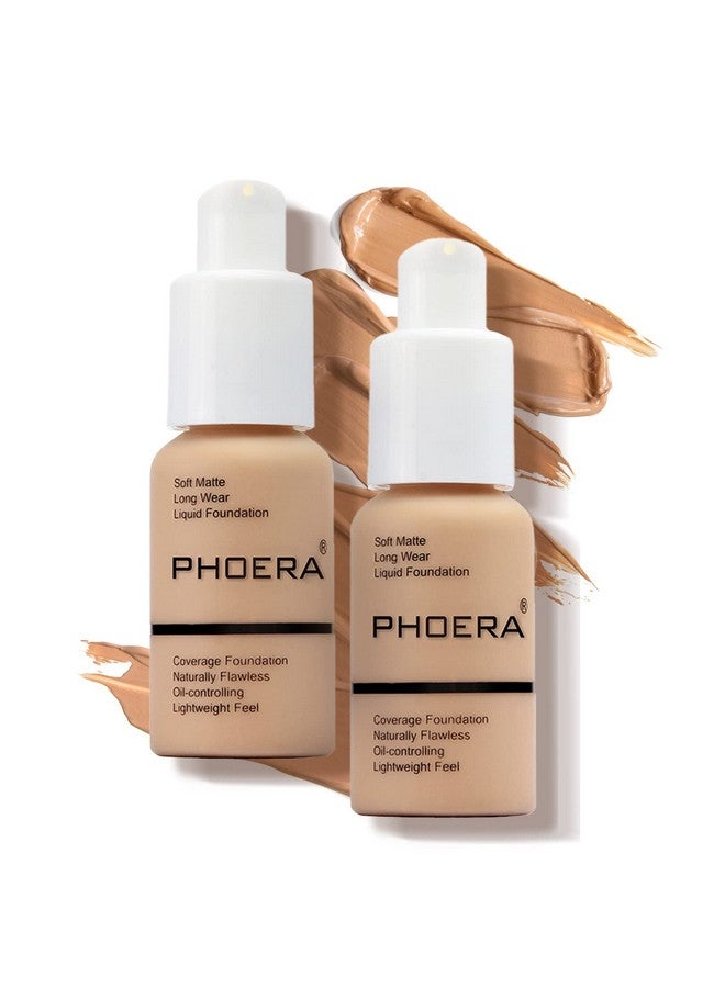 Phoera Foundation Makeup Naturally Liquid Foundation Full Coverage Mattle Oil Control Concealer 8 Colors Optionalgreat Choice For Gift (2Pcs 104 Buff Beige) - Image 2