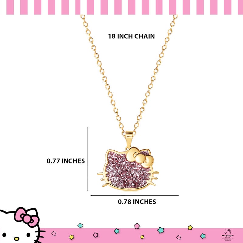 Hello Kitty Sanrio Womens Pink Glitter Necklace 18" - 18kt Gold Flash Plated Sterling Silver Necklace Official License - Image 4