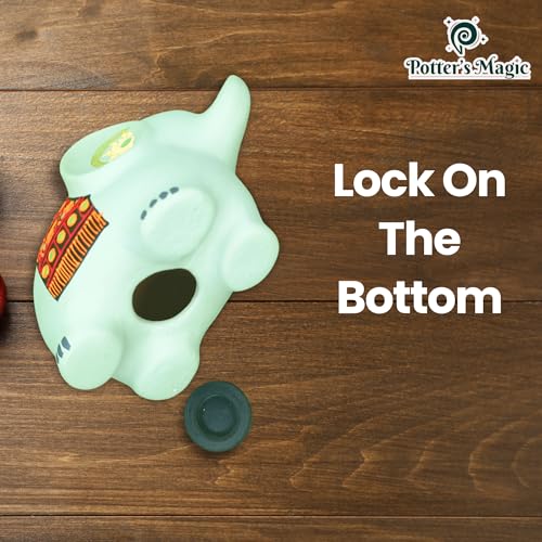 Potter's Magic Ceramic Hand Painted Elephant Piggy Bank with Lock | Modern Lucky Money Bank | Piggy Bank for Womens | Mitti Ka Gullak | kiddy Bank for Boys & Girls (Without Glaze) - Image 4